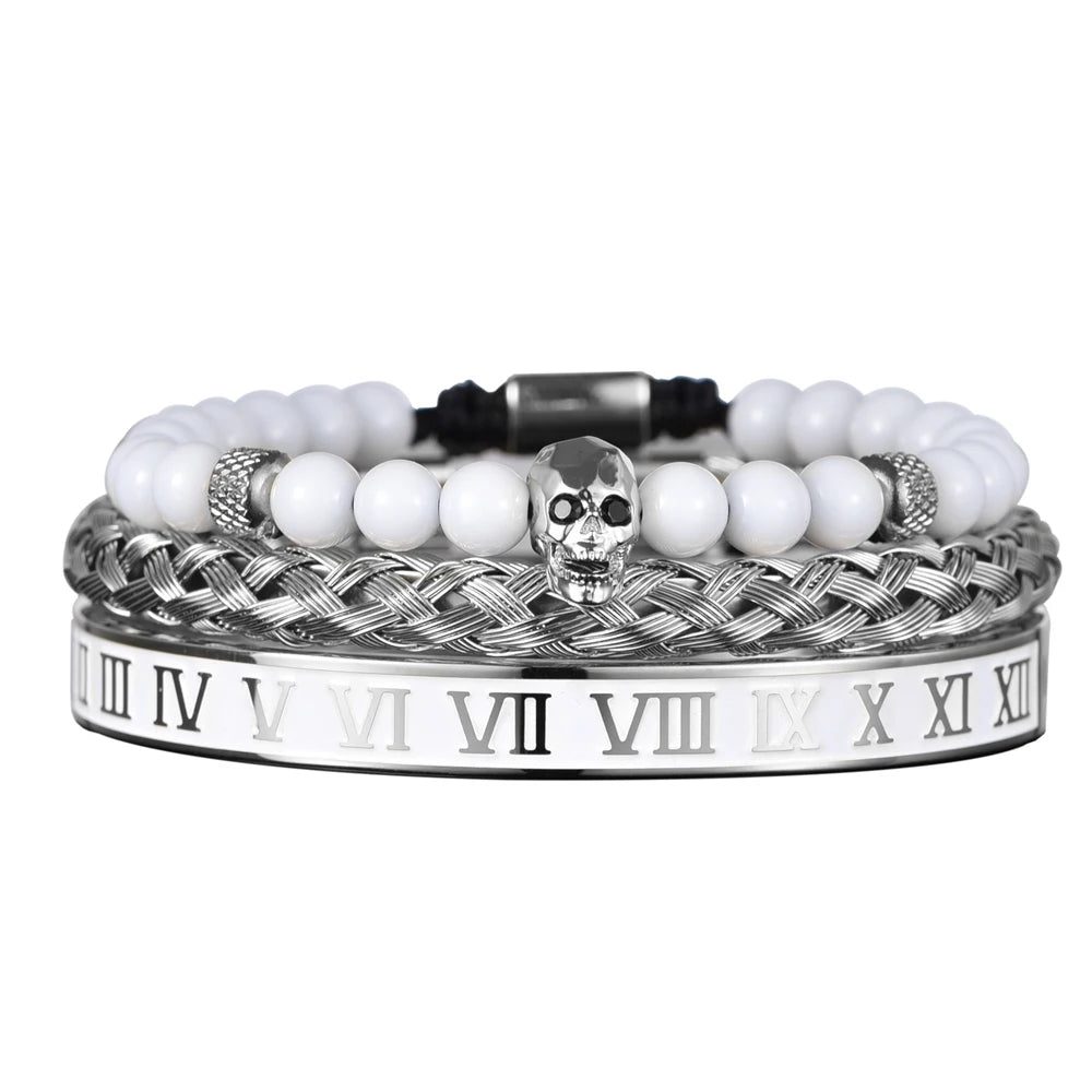 Imperial Force | Luxury Kings Crown 18k Gold Black Stainless Steel Bracelet 3 Piece Set