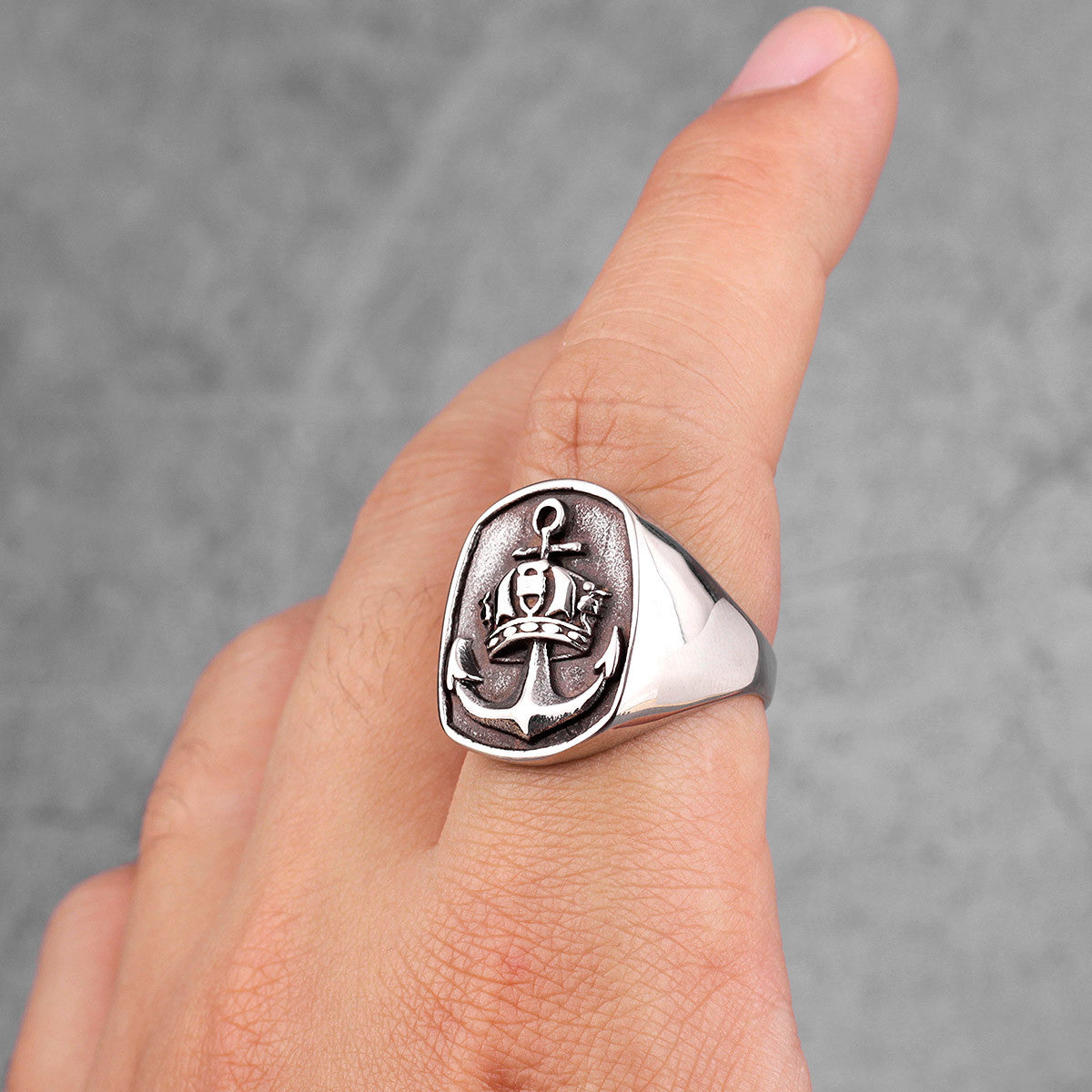 Antique Anchor | Solid Stainless Steel Crown Men's Nautical Anchor Rings