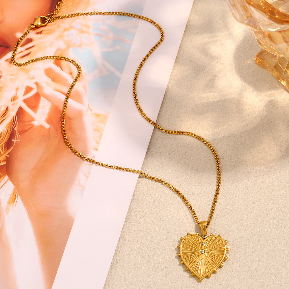 18k Gold over Waterproof Stainless Steel Designer Heart Pendant Necklace