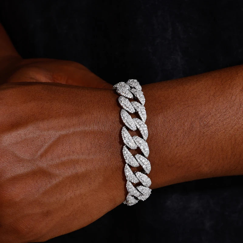 Cuban Delight | 15mm Luxury Embeded Cross Link S925 Sterling Silver Moissanite Bracelet