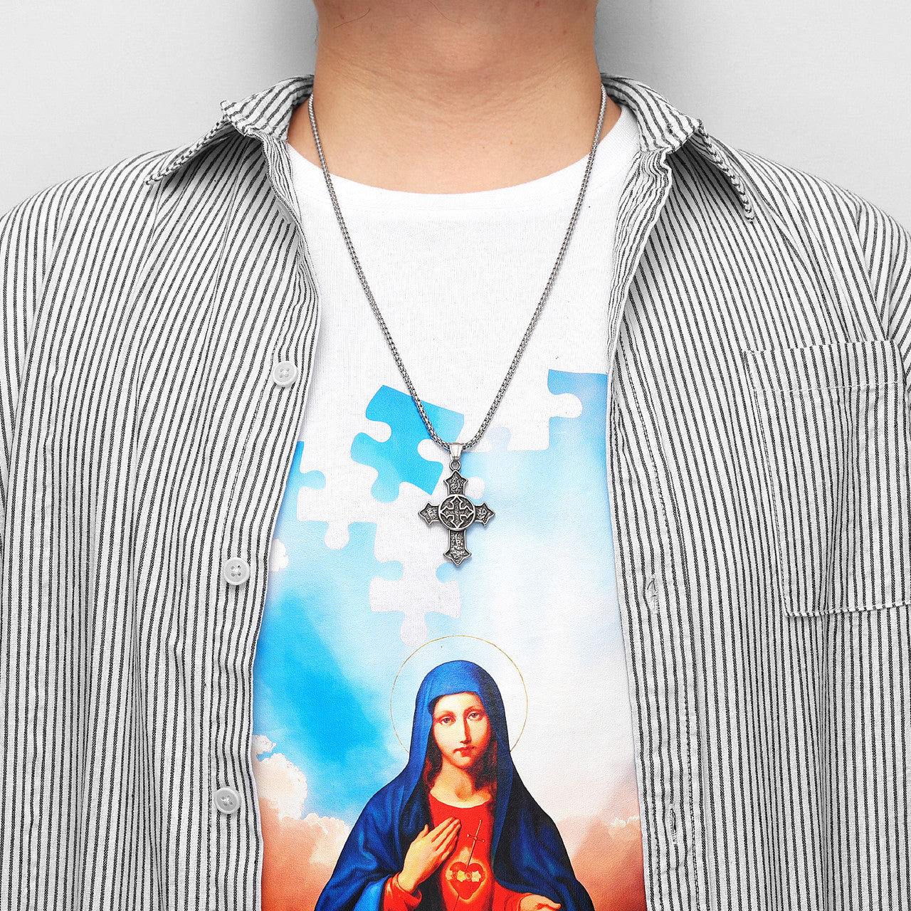 Circle Of Light | Solid Stainless Steel Christian Religion Hip Hop Cross Pendant