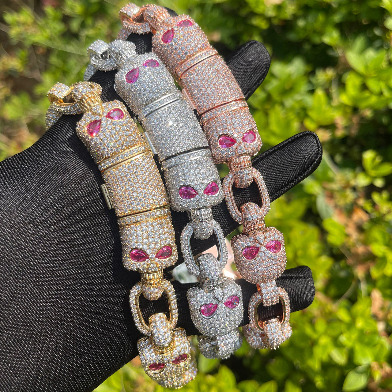 Chilled Skull | Iced 24k Gold 925 Silver Designer Hip Hop Link Solid Back Bracelet