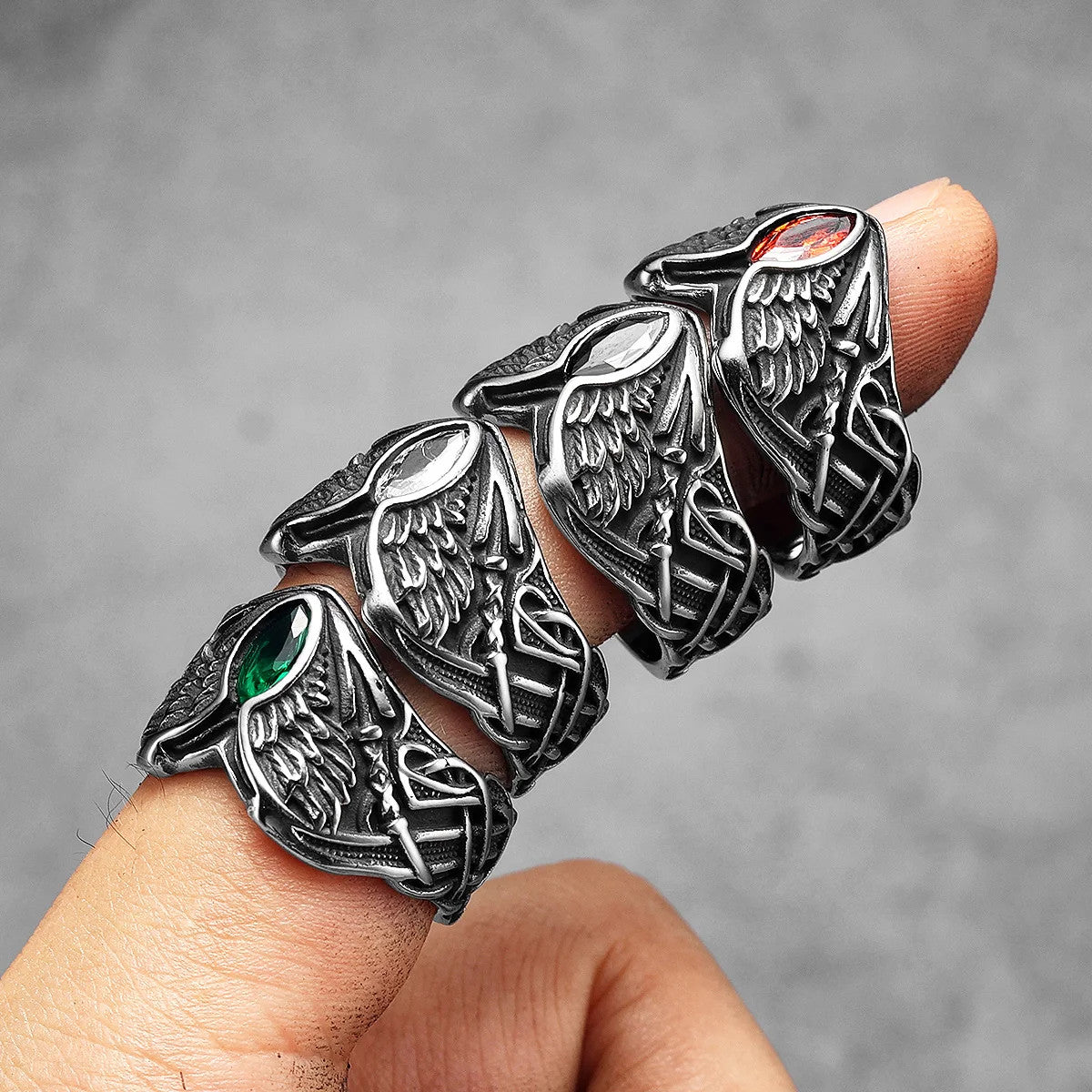 The Fallen | 316L Stainless Steel Angel Wings Gemstone Street Stylish Rings