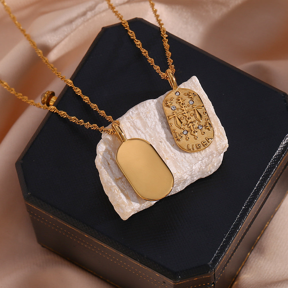 Womens 18k Gold Stainless Steel Hypoallergenic 12 Zodiac Sign Pendant Necklace