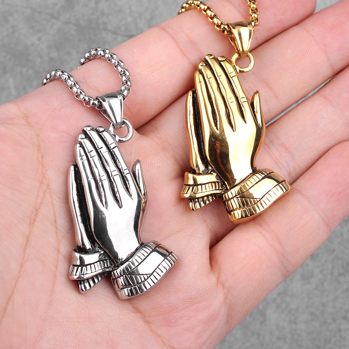 The Power Of Prayer | 14k Gold Over No Fade Stainless Steel Prayer Hands Hip Hop Pendant