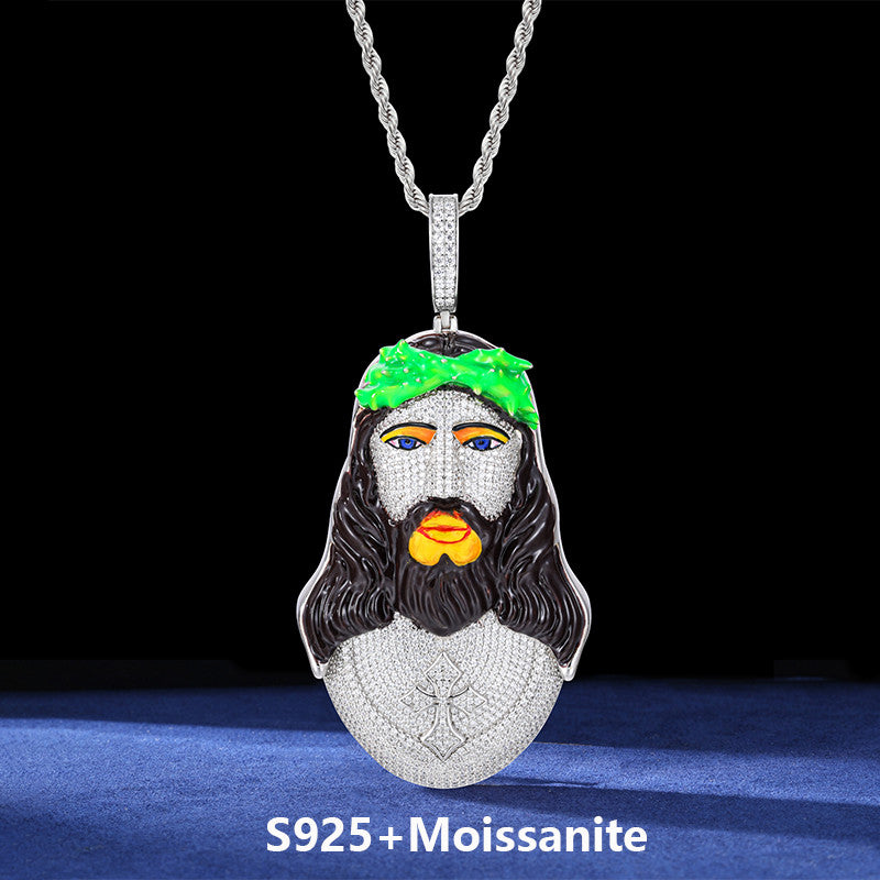 4K Jesus | Sterling Silver Luxury D VVS Moisasnite Diamond Enamel Jesus Piece Hip Hop Pendant