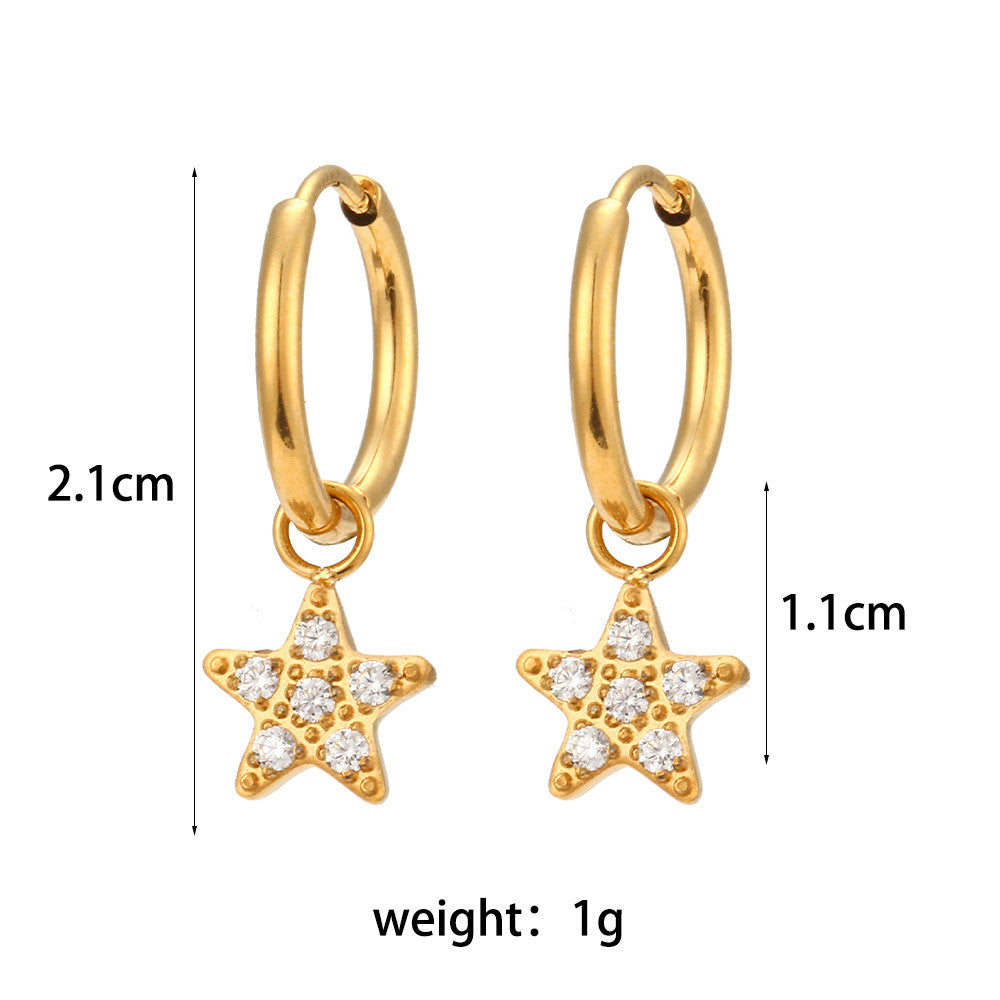 18k Gold Stainless Steel Waterproof Bling CZ Charm Cross Heart Butterfly Star Earrings