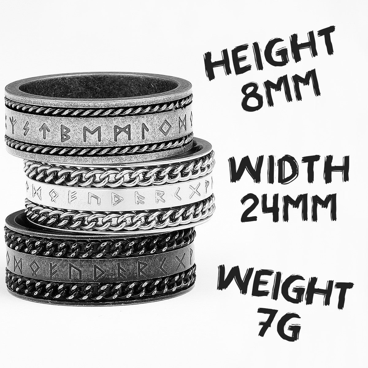 Nordic Viking | 316L Solid Stainless Steel Chain Designer Runes Street Wear Rings