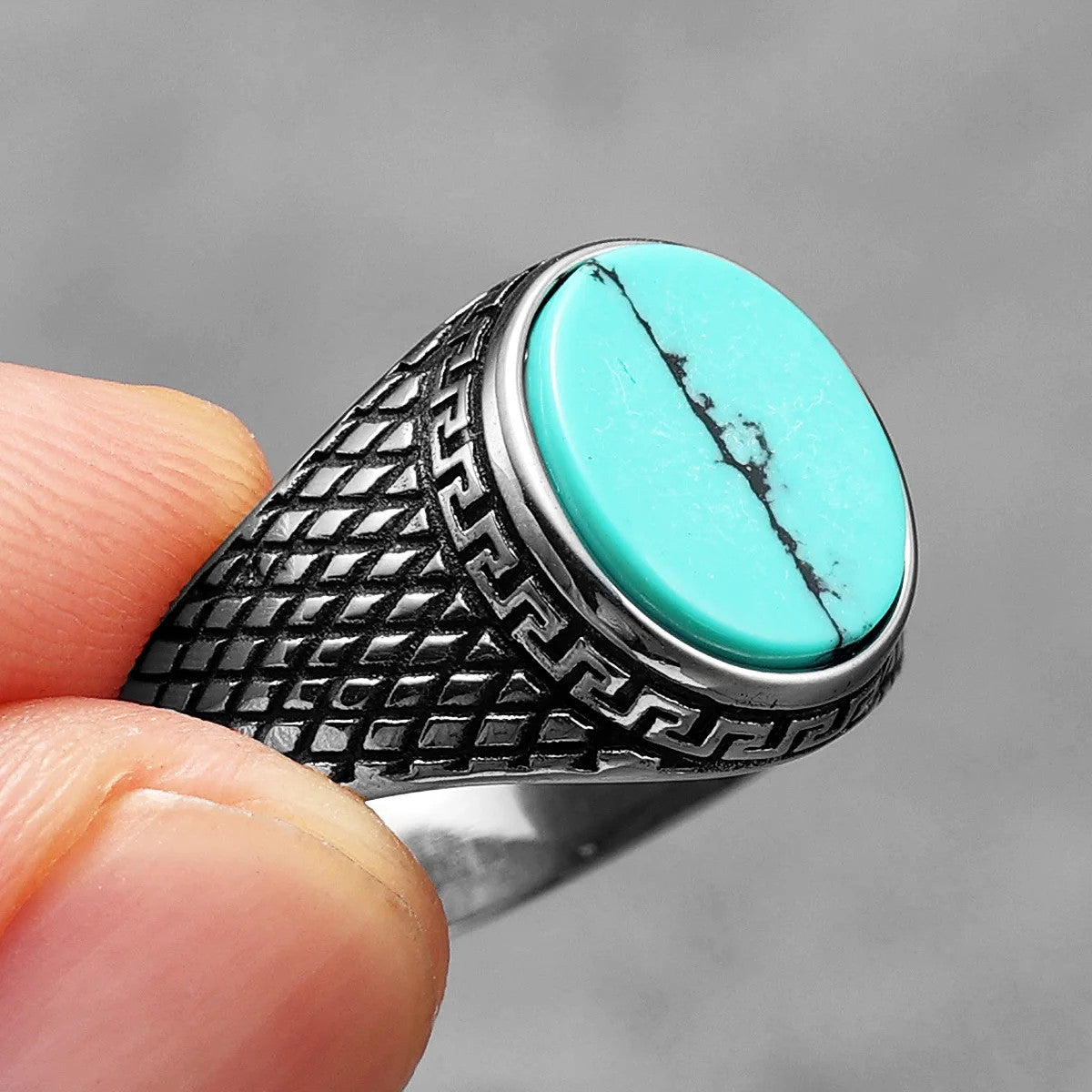 Luxury Turquoise | 316L No Fade Stainless Steel Gemstone Men's Street Wear Rings