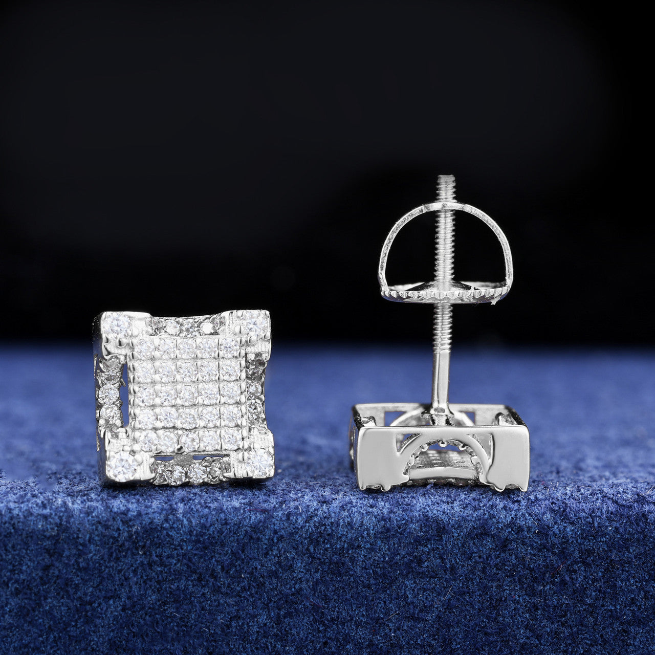 Four Cornered | Moissanite Diamond Prong Set 10k White Gold Hip Hop Earrings