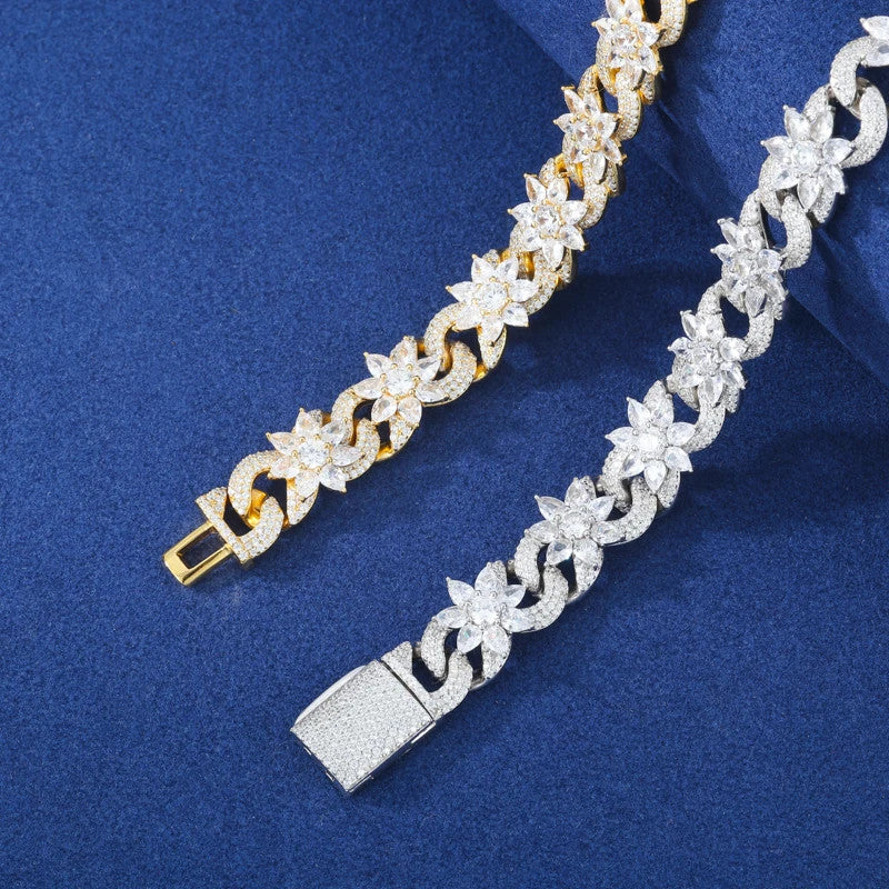 Cuban Flower | Solid Sterling Silver Infinity Cuban Link Moissanite Diamond Bracelet