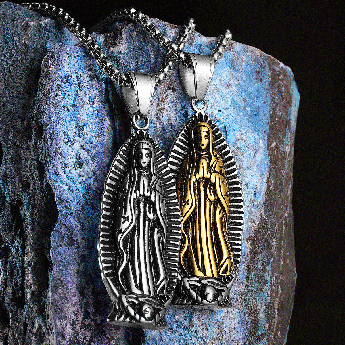 Virgin Mary | Powerful Symbolic 14k Gold Accent over Solid Stainless Steel Pendant