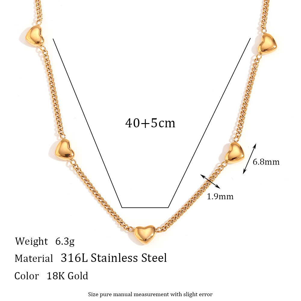 18k Gold Stainless Steel Heart Bracelet Necklace Waterproof Jewelry Set