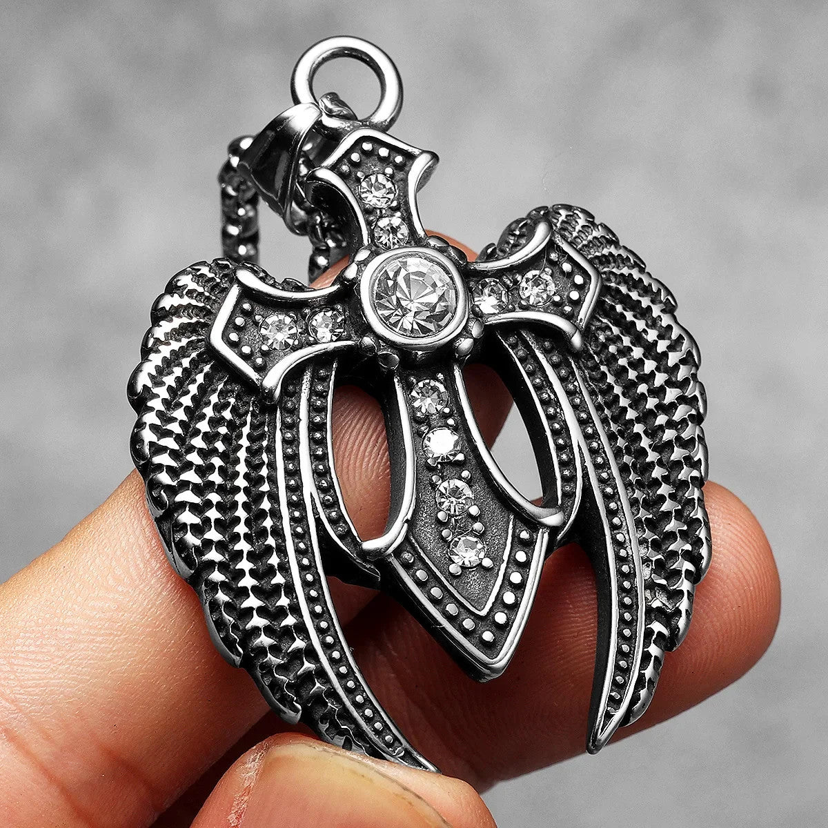 Angel Wing Cross | 316L No Fade Stainless Steel Amulet Style Hip Hop Pendant