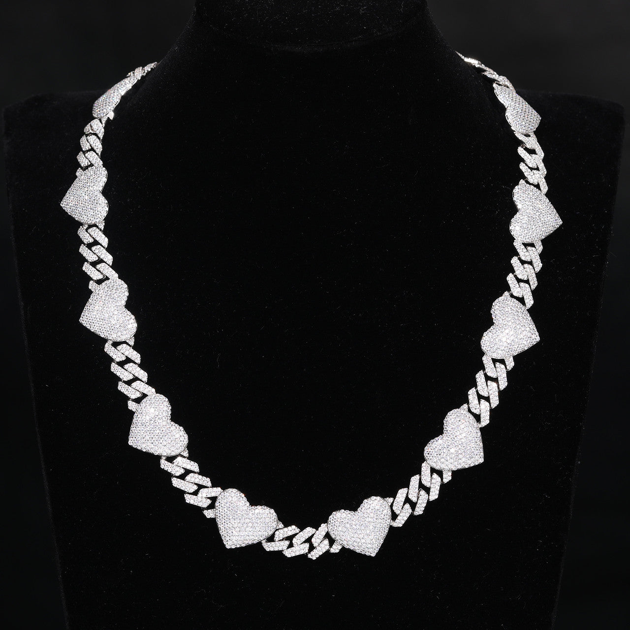 VVS Cuban Heart | Solid Silver Moissanite Diamond Cuban Link Heart Chain Necklace