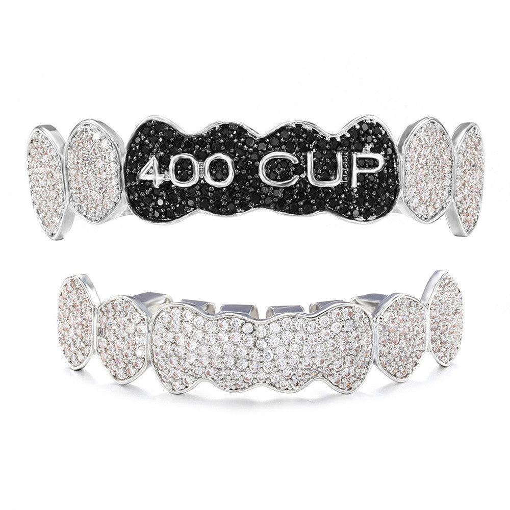 Flooded Ice VVS Diamond CZ Hip Hop Two Tone Stone Iced Blinged Out Mouth Teeth Grillz