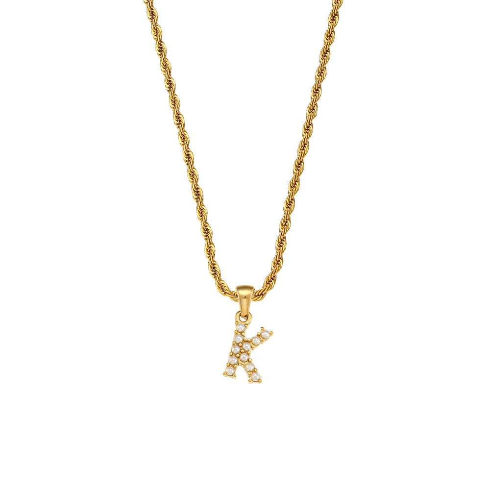 18k Gold No Fade Stainless Steel PVD Tarnish Free Elegant Pearl Letter Necklace