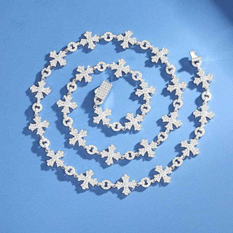 Diamond Star | Solid S925 Silver 12mm D Color Moissanite Diamond Cross Chain Necklace