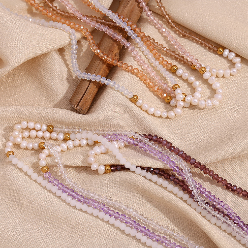 18k Gold Freshwater Pearl Handmade Necklace Waterproof Stainless Steel Necklace