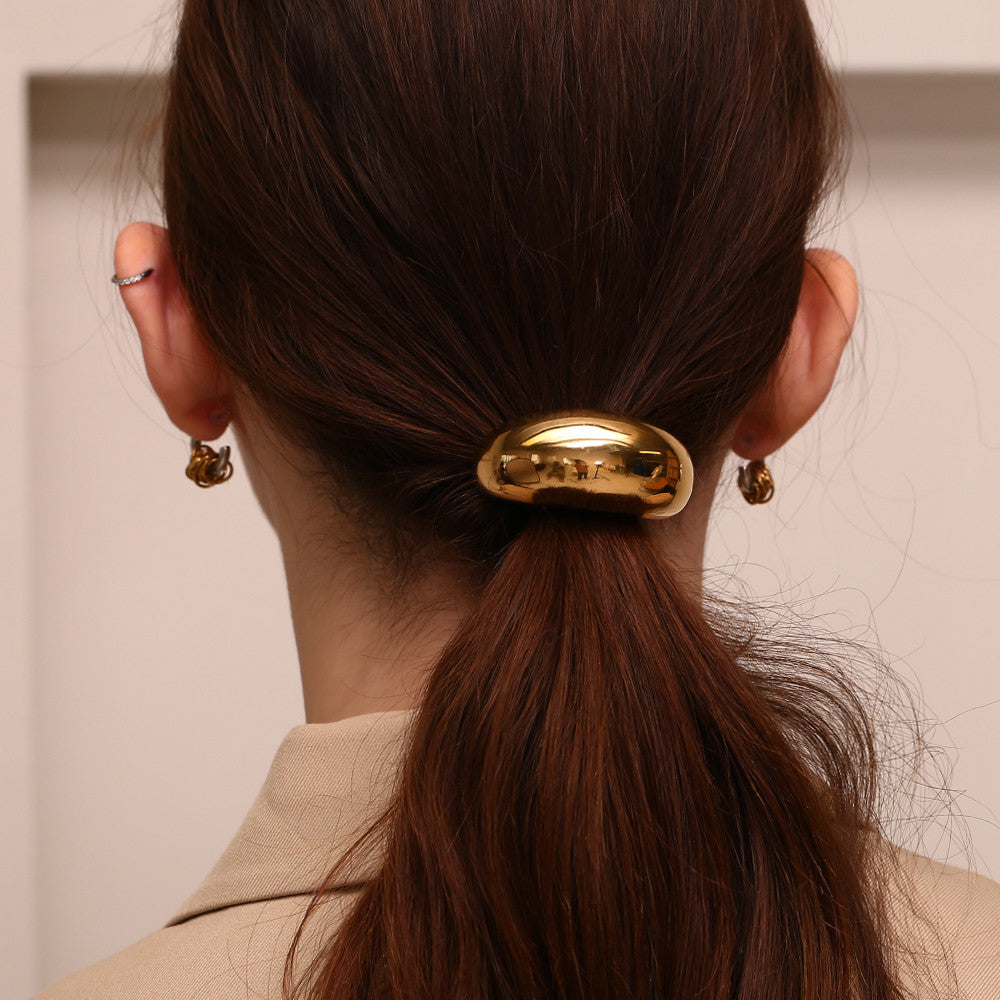 Ladies Large 18k Gold Glossy Moon Shape Stainless Steel Hair Band Charm