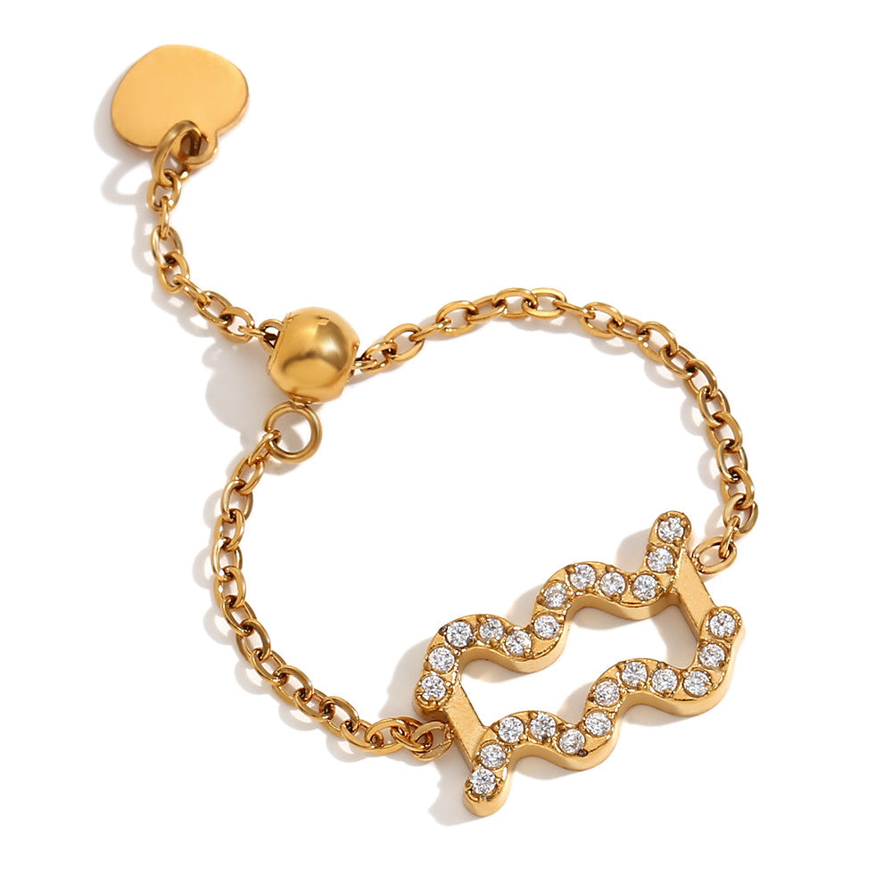 Ladies Waterproof 18k Gold Stainless Steel 12 Constellation Bling Adjustable Zodiac Rings