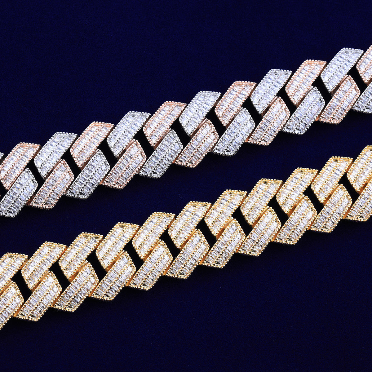 C-Sharp | VVS Diamond CZ Cuban Link 4 Prong Set Hip Hop 24k 925 Silver Rose Gold Chain