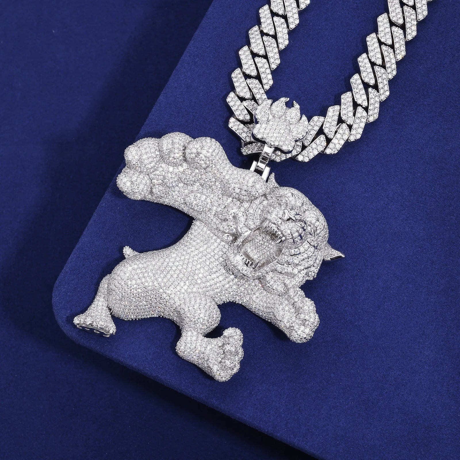 Fighting Tigers | VVS Moissanite Diamond Iced Blinged Out Solid Silver Tiger Pendant