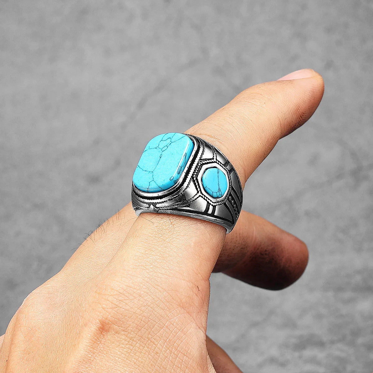 Luxury Turquoise | 316L Carved Men's Stainless Steel Street Wear Stylish Rings