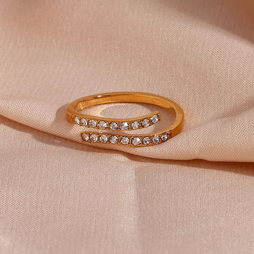 18k Gold Stainless Steel Double Layer CZ Resizable Waterproof High Fashion Rings