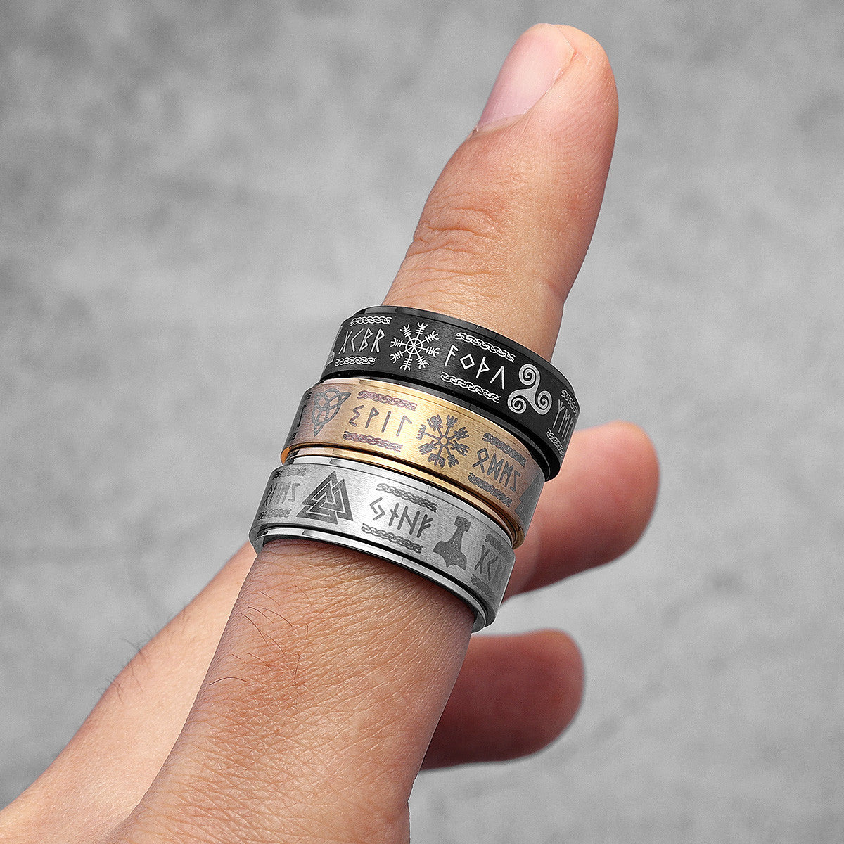 Vintage Nordic Viking | 316L Solid Stainless Steel Odin's Triangle Men's Rings