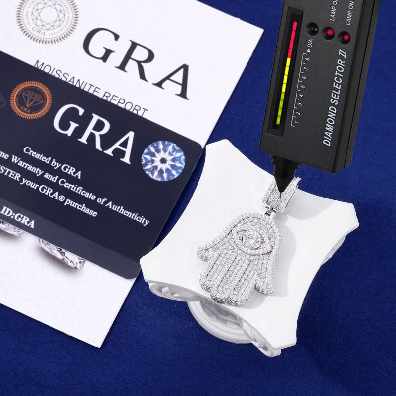 VVS1 Hamsa Hand | 925 Sterling Silver D VVS1 Moissanite Diamond Spiritual Bling Charm