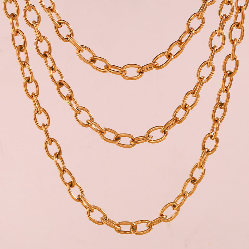 Women's 18K Gold Tarnish Free Silver Stainless Steel 7mm Oval O Link Chunky Chain Necklace