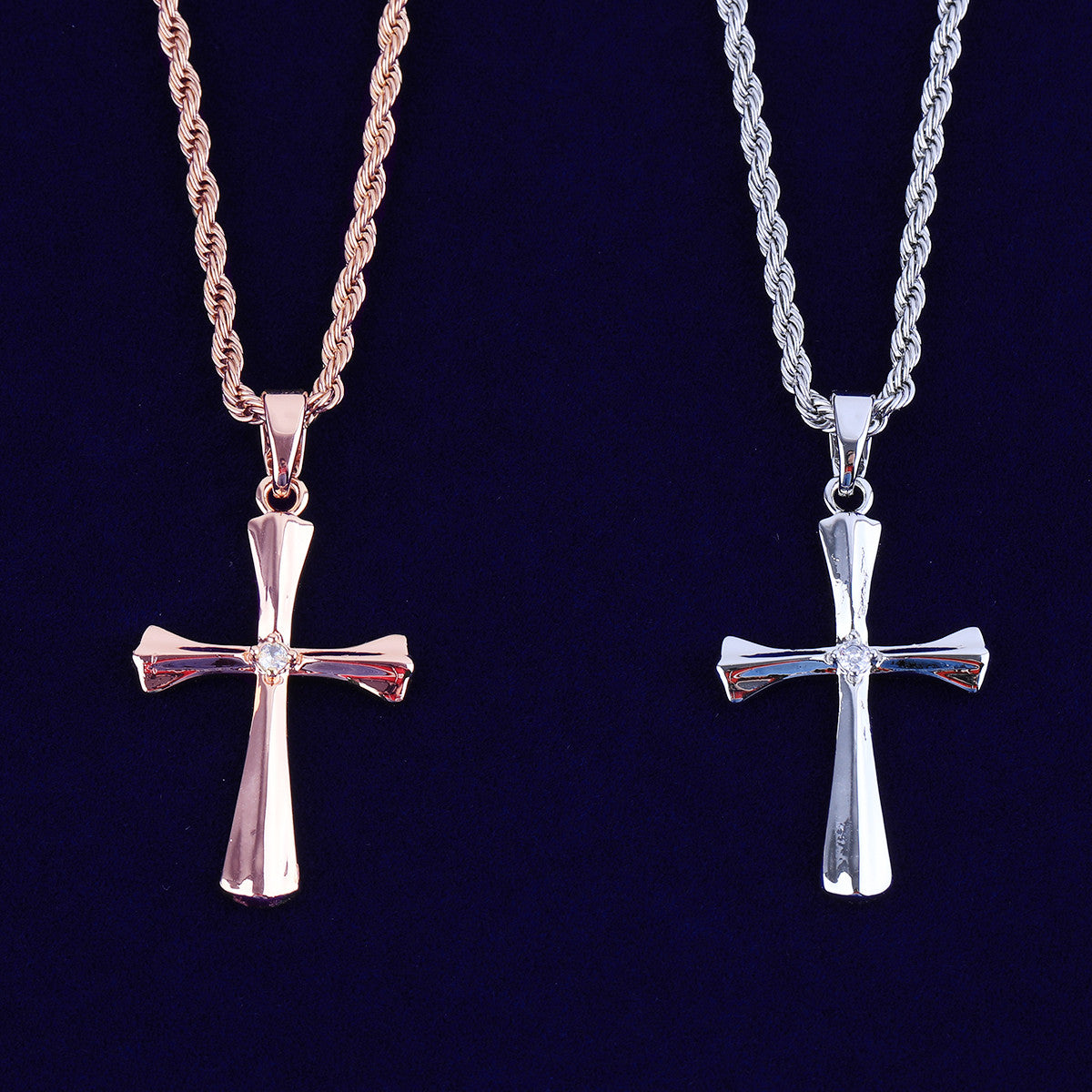 Clarity Cross | VVS Diamond CZ Single 4 Prong Stone Iced Blinged Out Cross Pendant