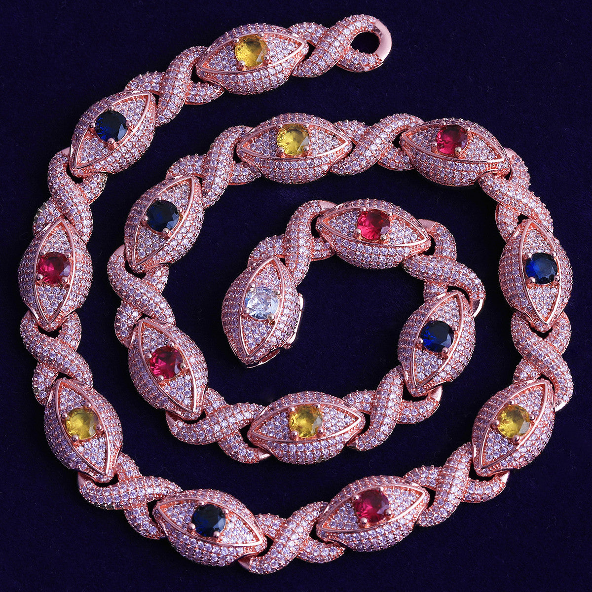 Infinity Eye | VVS Diamond CZ Colorful Gemstone Infinity Link Hip Hop Chain Necklace