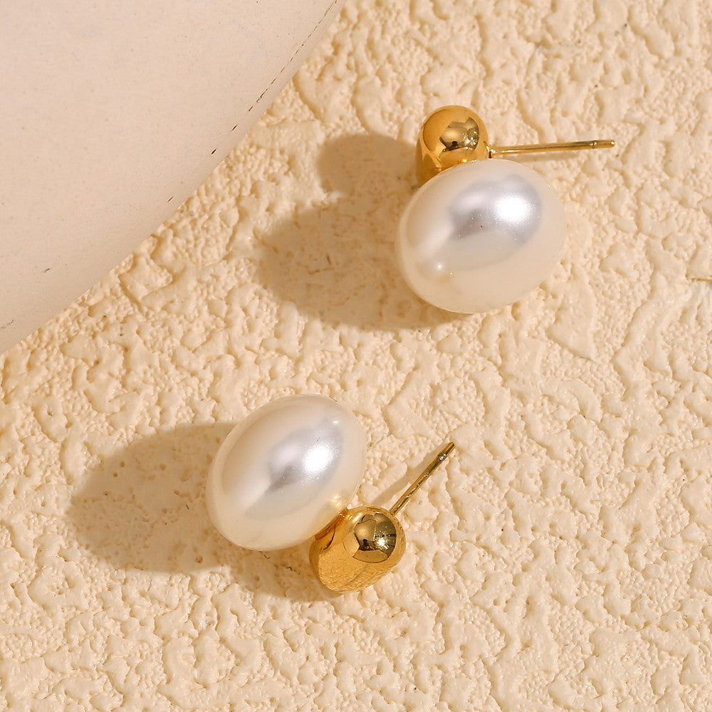 18k Gold Tarnish Free Imitation Pearl Stud Elegant Bling Earring
