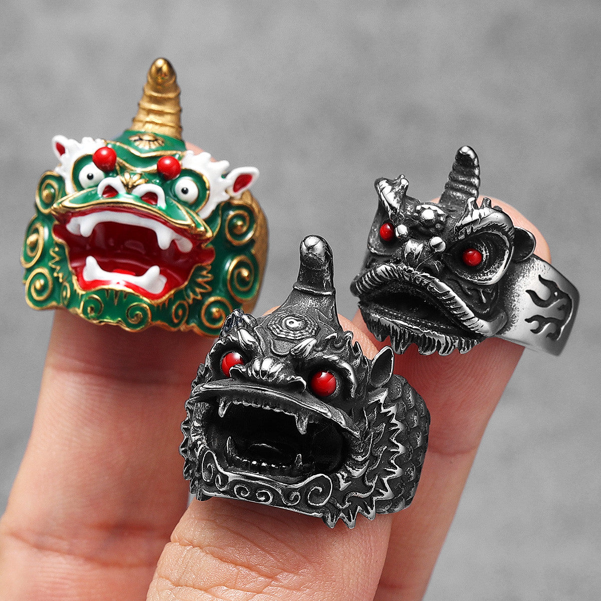 Chinese Lion Dance | 316L Solid No Fade Stainless Steel Unique Cultural Men Rings