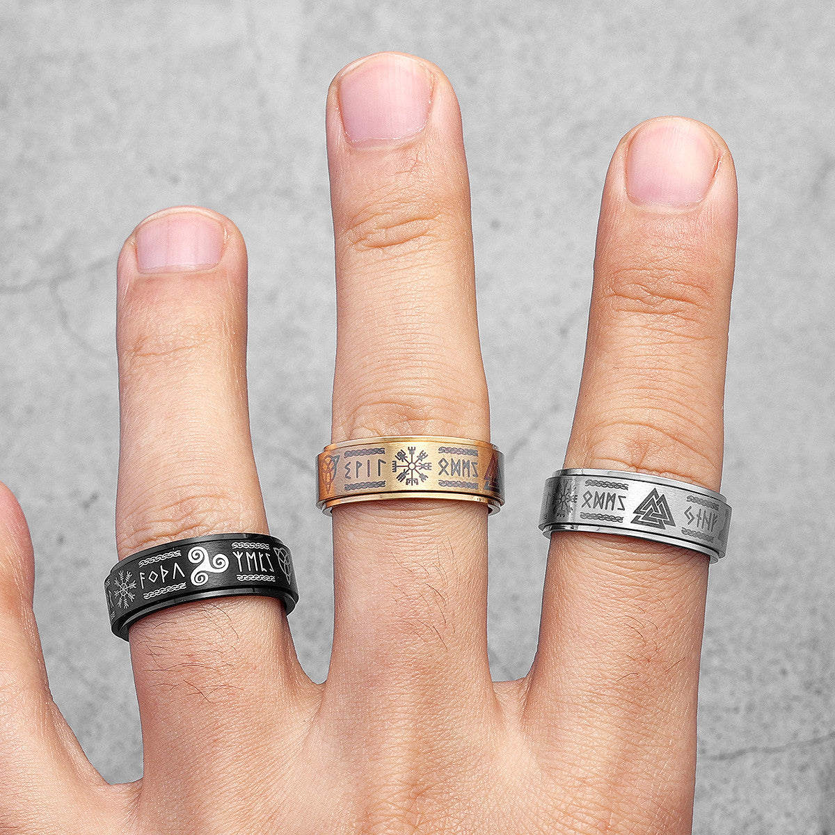 Vintage Nordic Viking | 316L Solid Stainless Steel Odin's Triangle Men's Rings