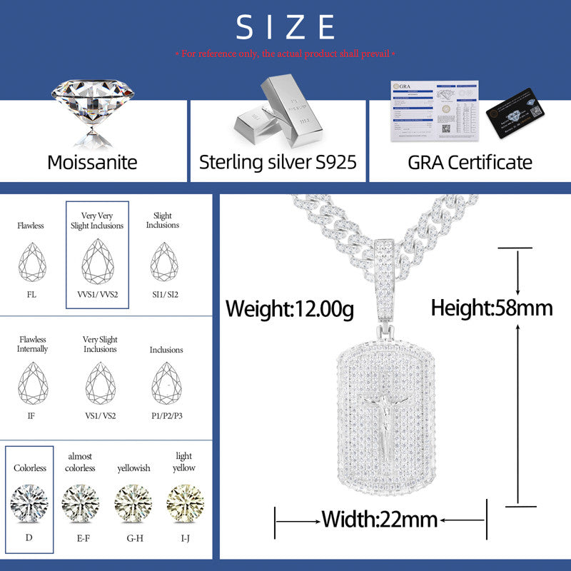 The Wonderful Counselor | 925 Sterling Silver Moissanite Diamond Crucifix Jesus Dog Tag Pendant