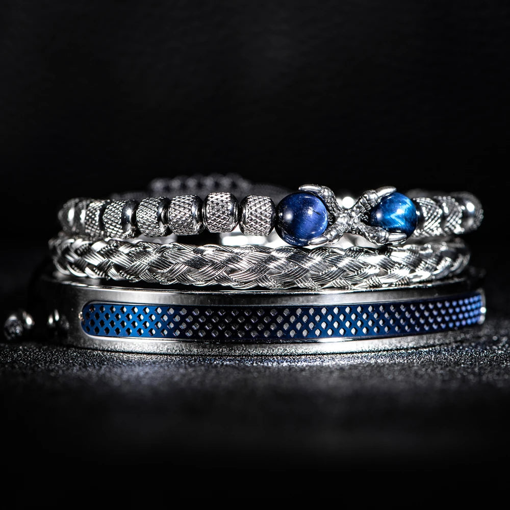 Primal | Tigers Eye Eagles Talon 3 Piece Natural Stone Stainless Steel Bracelet Set