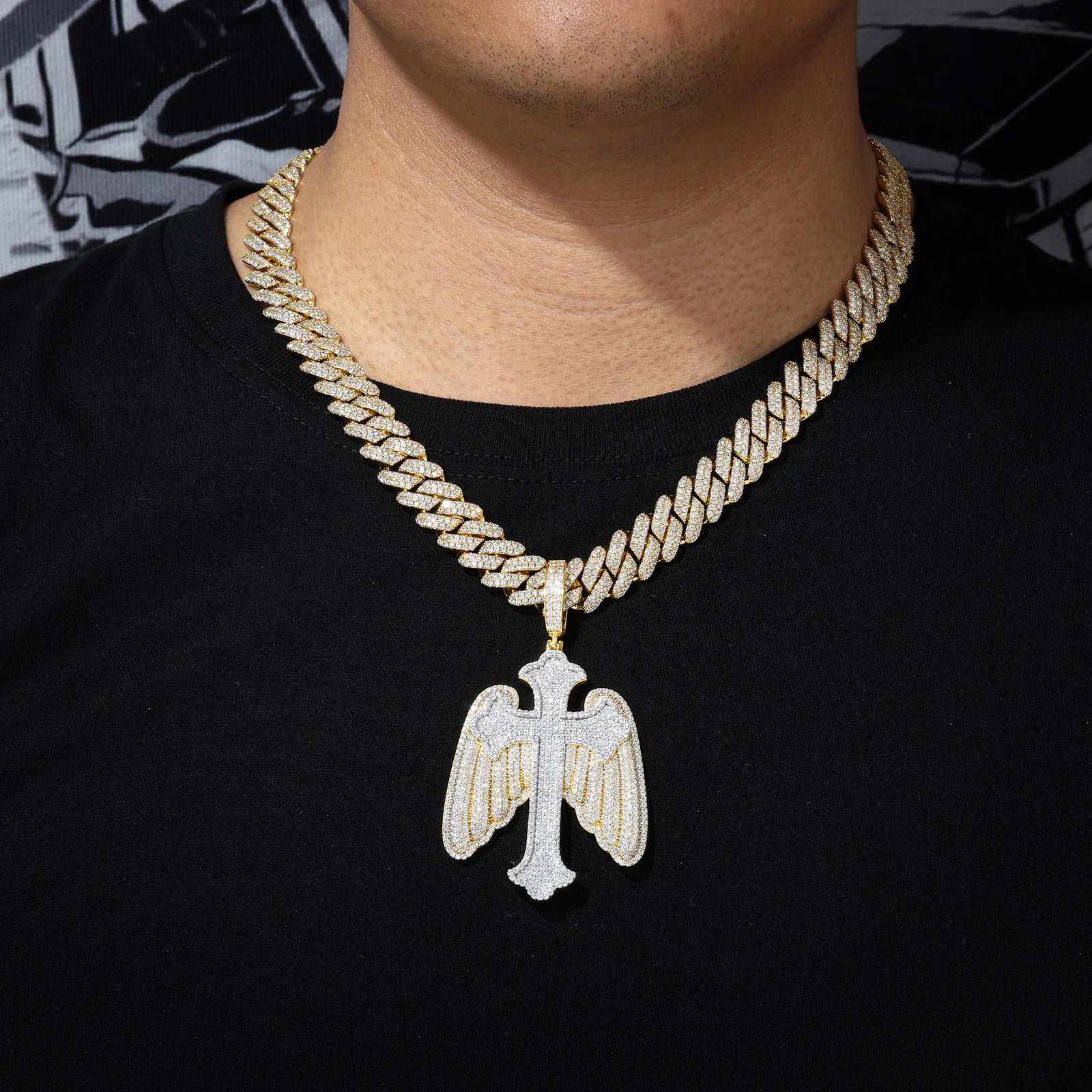 The Bling Angel | VVS Moissanite Diamond Angel Wings Cross 925 Silver Hip Hop Pendant