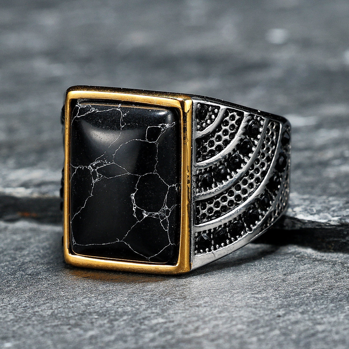 The Blackstone | 316L No Fade Stainless Steel Simple Gemstone Hip Hop Ring