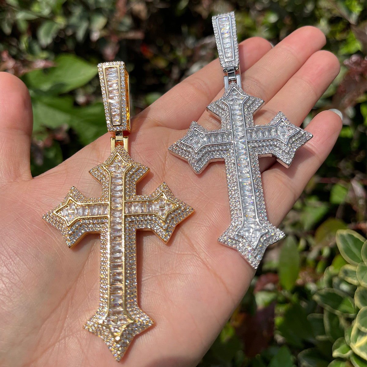 The Arrow Cross | Designer VVS Diamond CZ Baguette Iced Blinged Out Pendant