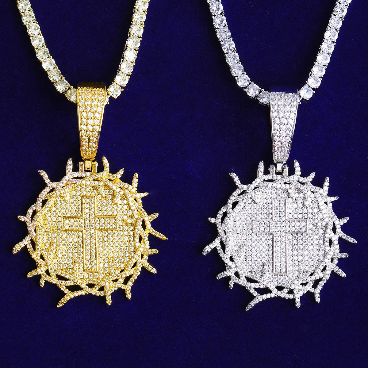 Shield Of Thorns | VVS Diamond CZ Iced Blinged Out Shield Cross Hip Hop Pendant