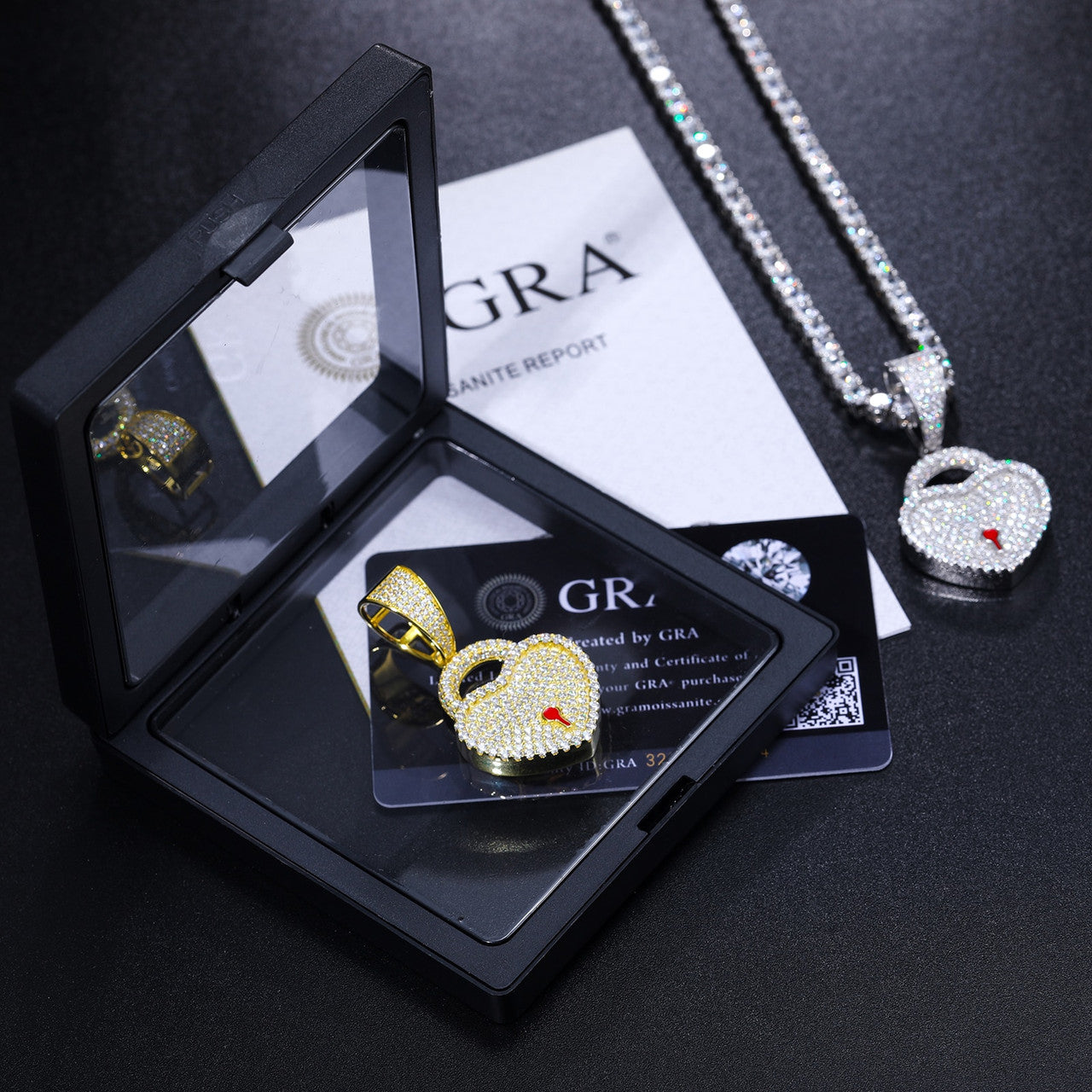 Genuine VVS Lab Diamond Heart On Lock 925 Sterling Silver Necklace Pendant