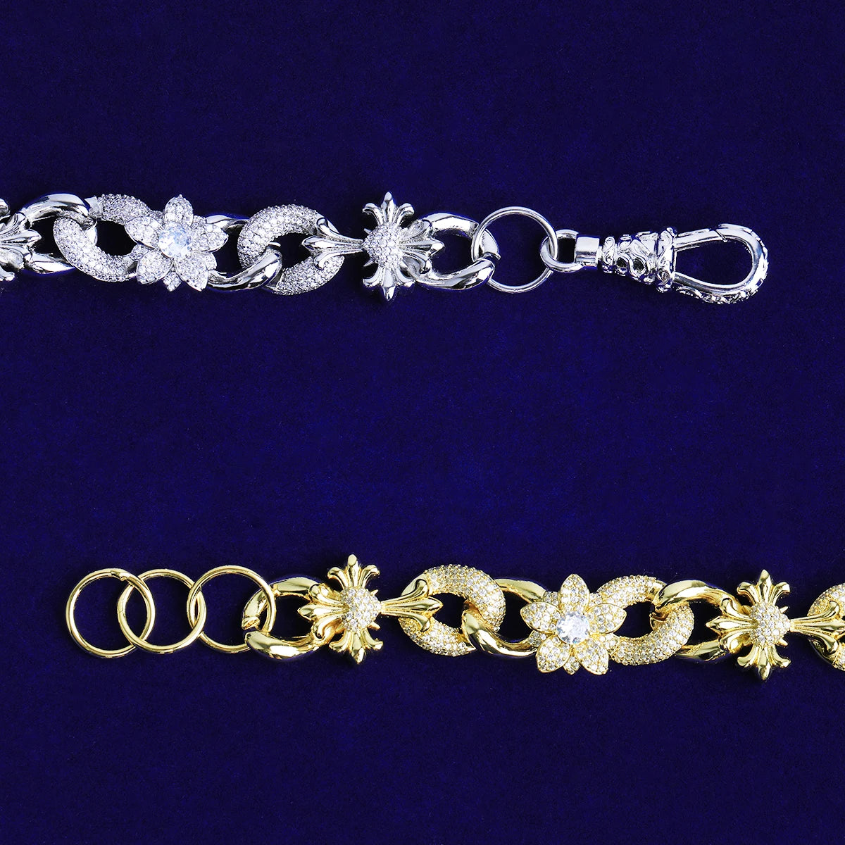 Fleur De Lis Cross | VVS Diamond CZ Flower Cross Hip Hop Cuban Link Chain