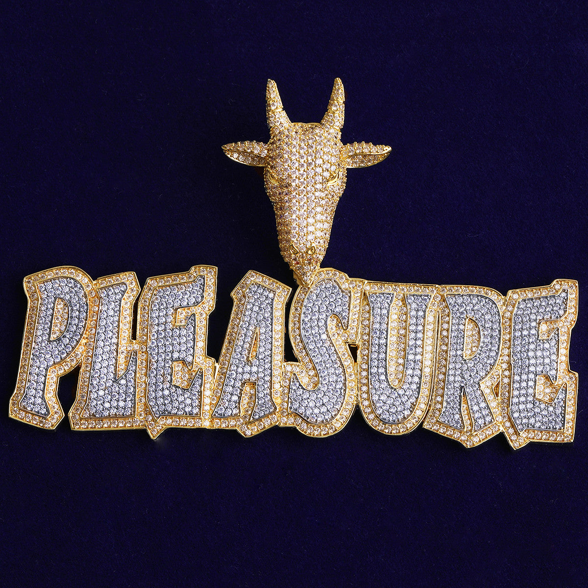 The Pleasure Principle | VVS Diamond CZ Custom Made Goat Bail Hip Hop Name Plate Pendant