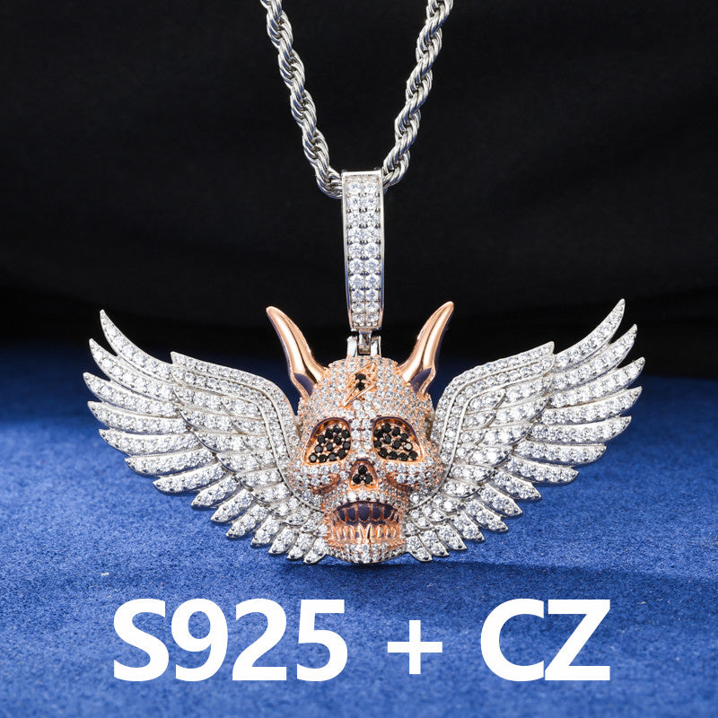 The Fallen | Solid 925 Silver Moissaite Diamond Fallen Angel Wings Demon Hip Hop Pendant