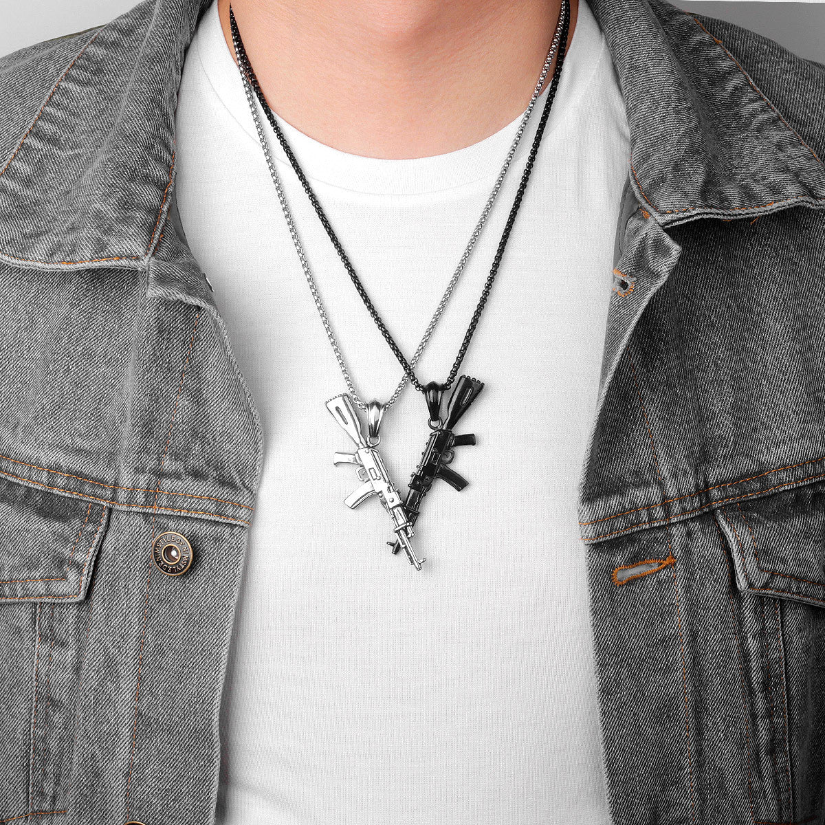 AK47 | No Fade 316L Stainless Steel Hip Hop 14k Gold Men's Gun Pendant Chain