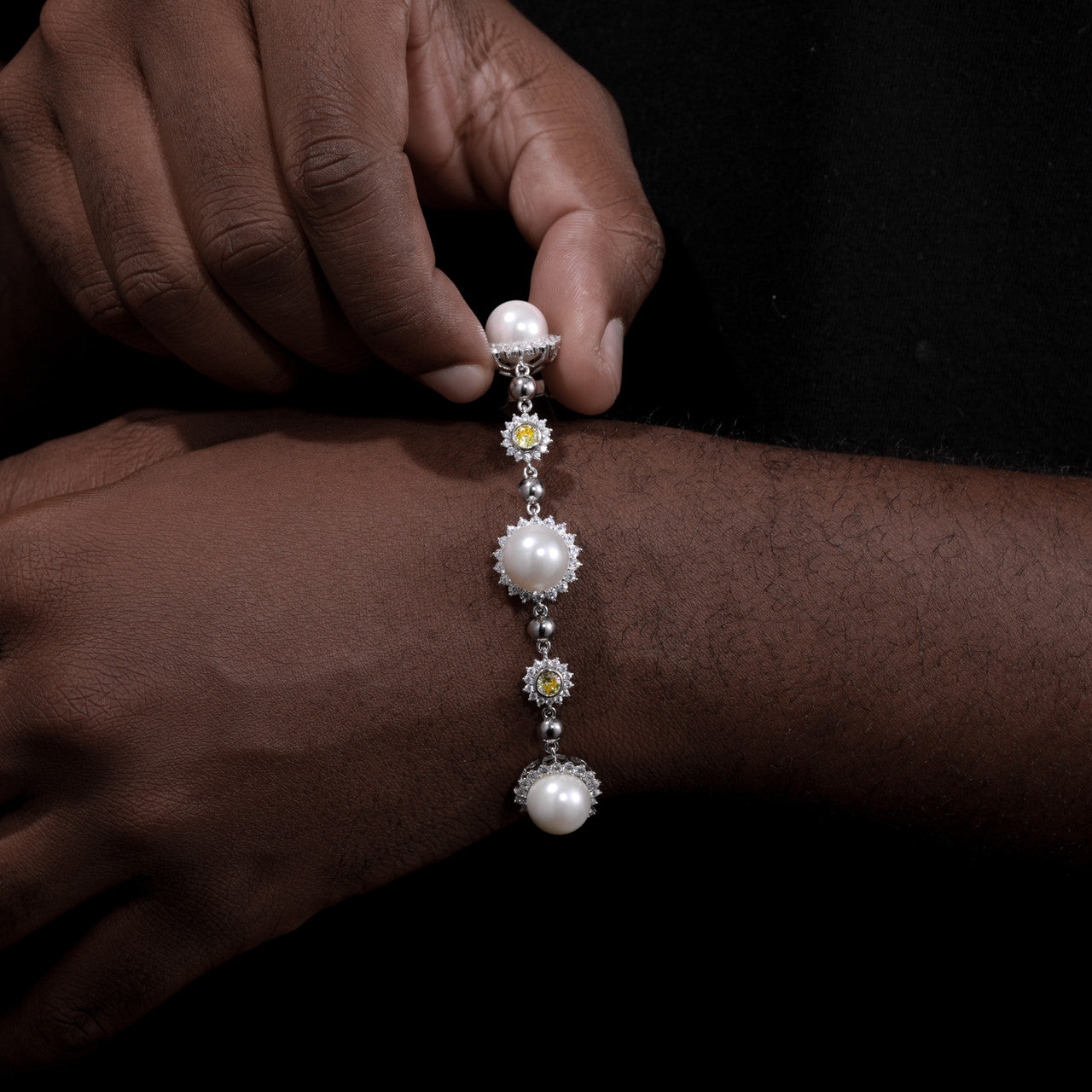 Pearl Sun | Moissanite Diamond Solid Sterling Silver Pearl Hip Hop Chain Necklace Bracelet Set