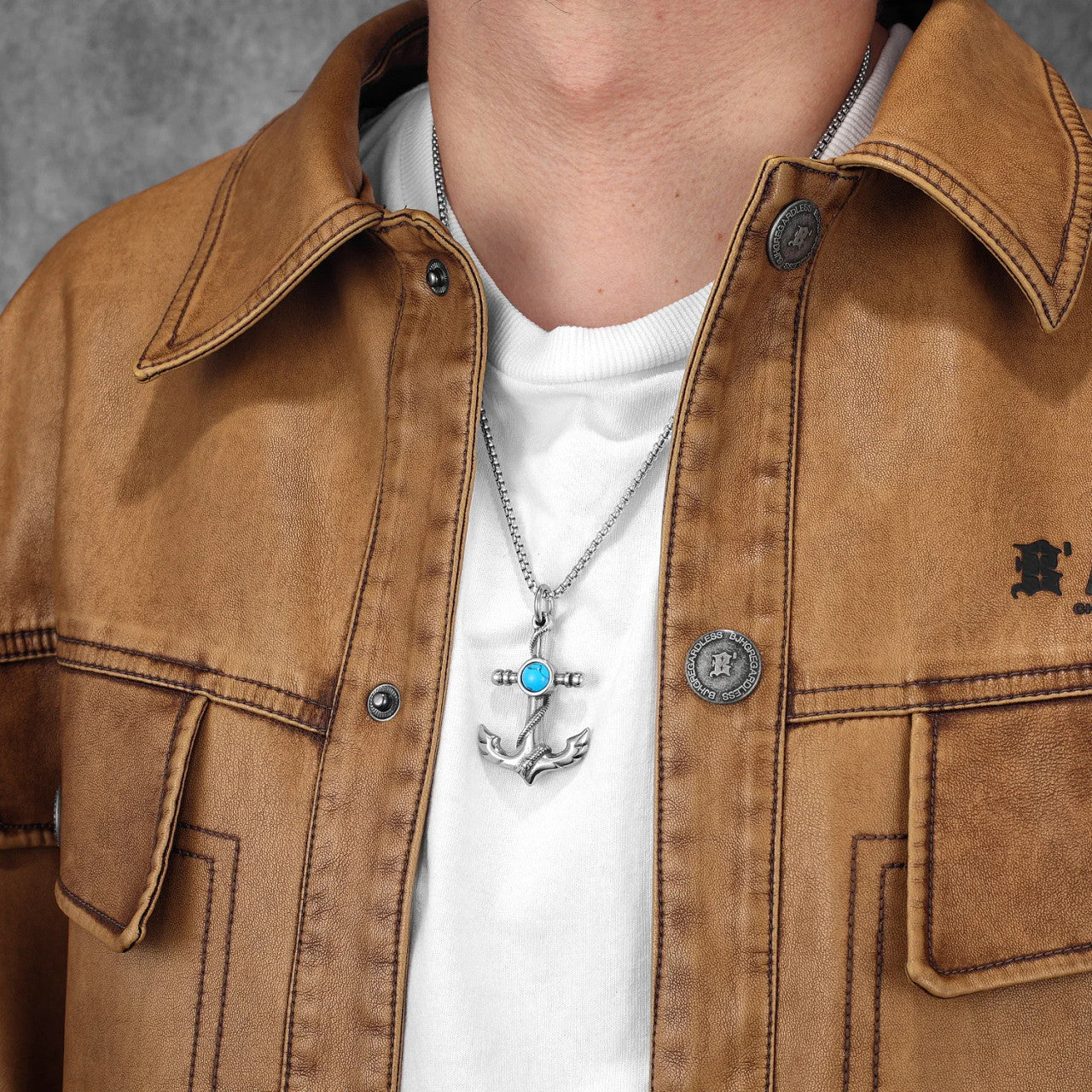 Turquoise Anchor | 316L Stainless Steel Men Nautical Anchor Amulet Pendant